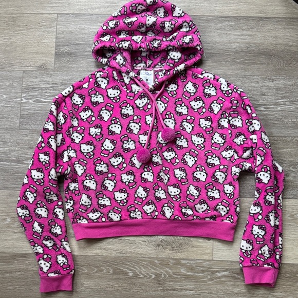Hello Kitty Tops - Hello Kitty Pink and White Cropped Hoodie NWOT